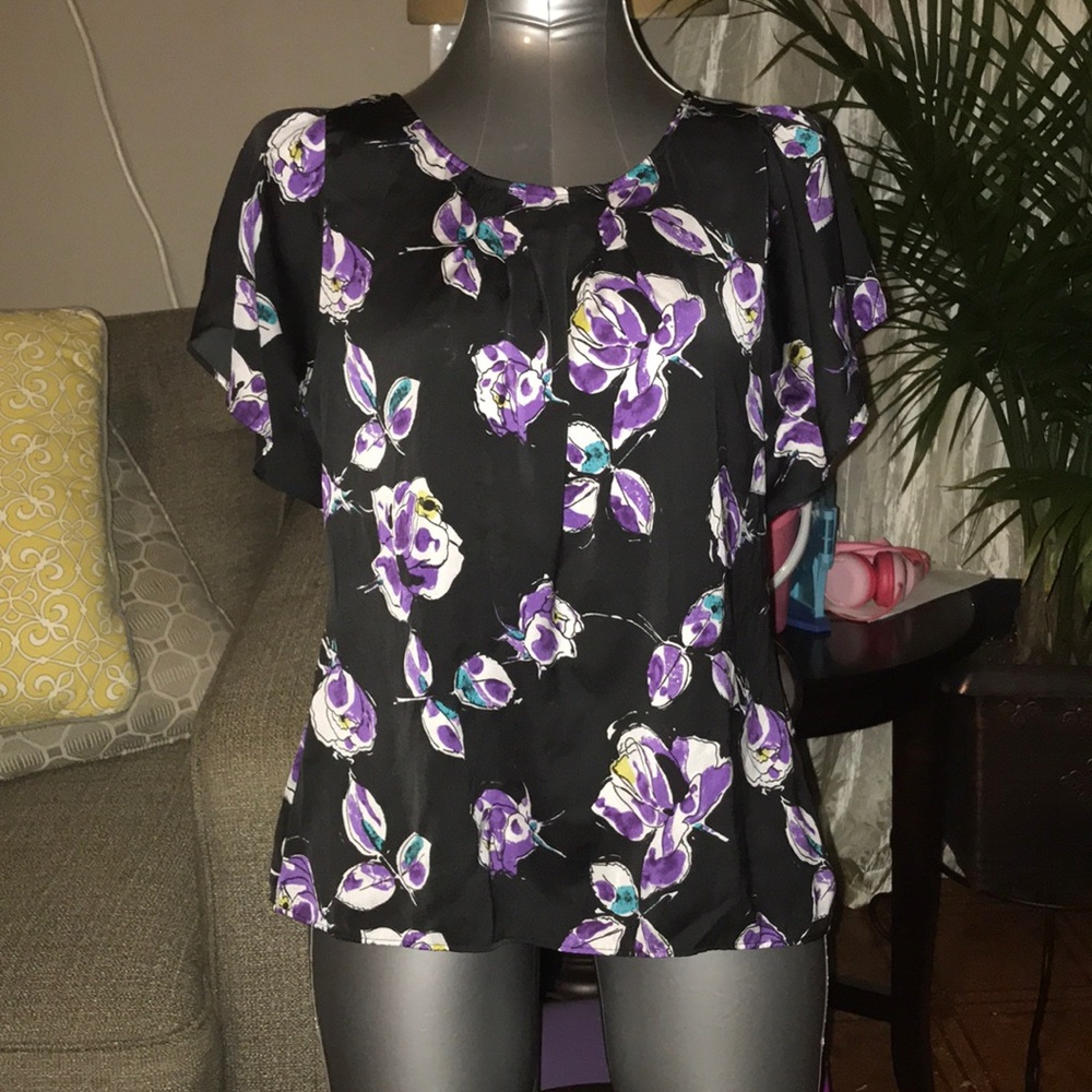 Loft black and purple floral top